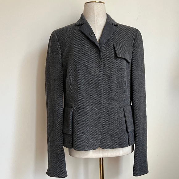 Akris Punto Textured Wool Peplum Pocket Blazer Dark Grey Size US 10 - Picture 2 of 12